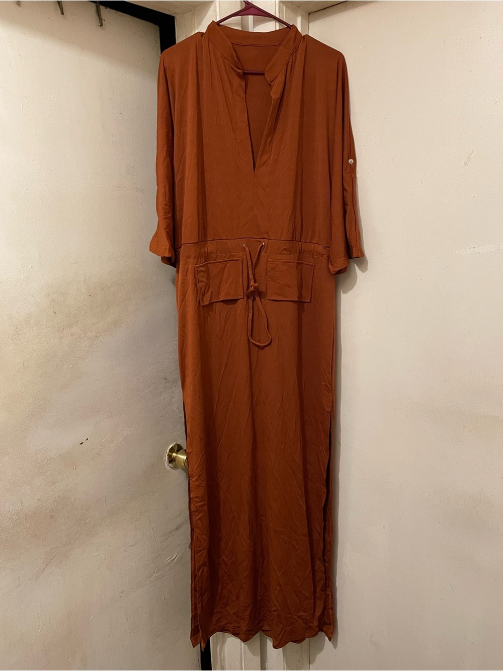 Rust Orange Maxi Dress with Waist Tie XXL